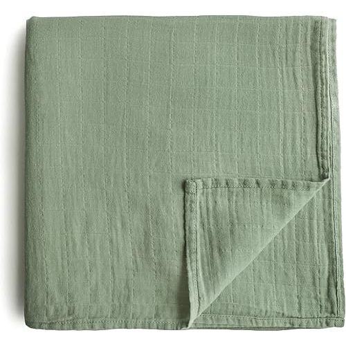 mushie Muslin Baby Swaddle Blanket | 100% Organic Cotton (Sage)