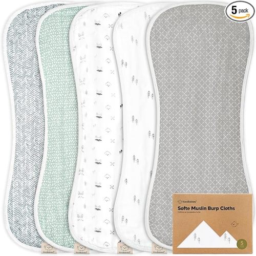 5-Pack Muslin Burp Cloths Baby Boy, Girl - Very Absorbent Baby Burp Cloth Rags, 8-Layers Viscose Derived from Bamboo Cotton Muslin Towel, Super Soft Spit Up Rags, No Shrink Washcloths (Nordic)