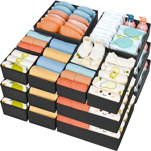 DIMJ Drawer Organizer Clothes 15 Pack - Foldable Baby Organizers and Storage & Dresser Organizer for Bedroom, Closet - Nursery Organization Dresser Dividers for underwear, Sock,Bra, Belt, Tie, Green