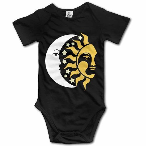 Moon Stars Sun Infant Cotton Climbing Bodysuit Short Sleeve Romper Jumpsuit Baby Girls Boys Black