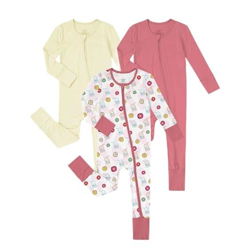 Jimonda Unisex Baby Zipper Footies Pajamas 3-Pack | Bamboo,Fold-Over Mittens&Footies,2-Way Zipper Baby Sleeper,Tagless,Convertible Footless, Soft&Skin-Friendly,All-Season, 0-24M