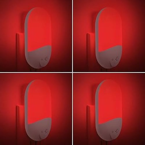 670nm Red Light Night Light for Sleep Therapy[4 Pack] - Zero Blue Light, Auto On/Off LED Night Light Plug into Wall for Nursery Bedroom Bathroom with Dusk to Dawn Sensor