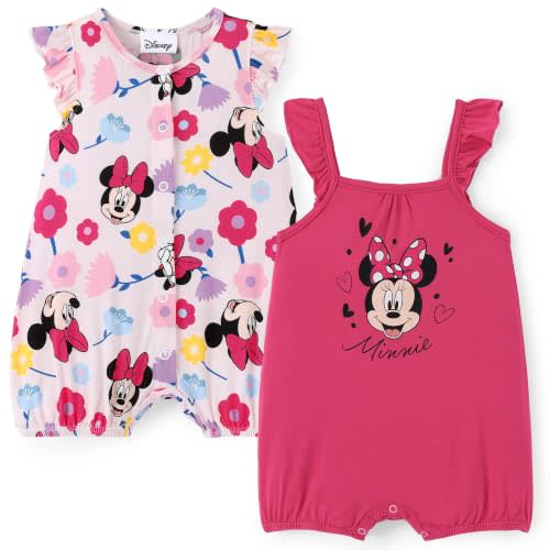 Disney Baby Girls Viscose Made from Bamboo 2 Packs Breathable Bodysuit with Ruffle Sleeves Romper Newborn to Infant