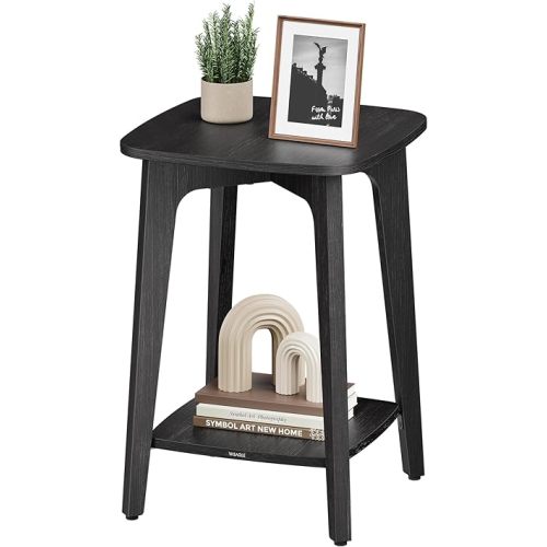 VASAGLE MAEZO Collection - Side Table, 2-Tier Small Square End Table, Nightstand with Tapered Legs, Curved Transitions, for Small Spaces, Living Room, Bedroom, Charcoal Gray ULET236B01