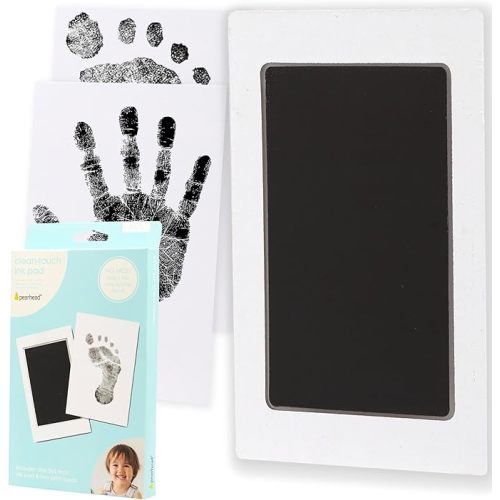 Pearhead Clean-Touch Baby Ink Pad Kit, No Mess Handprint & Footprint Maker with Impression Cards, Baby-Safe Inkless Keepsake Kit for Toddlers & Kids, Black, Medium/Large