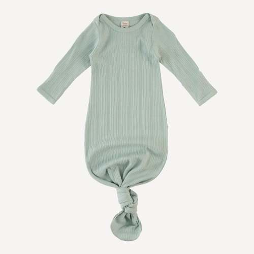 long sleeve lap neck knotted gown | heron blue | organic cotton multi – kate quinn