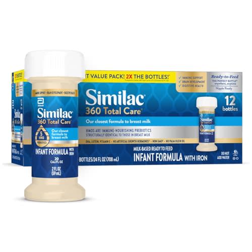 Similac 360 Total Care Infant Formula, Has 5 HMO Prebiotics, Our Closest Prebiotic Blend to Breast Milk, Non-GMO,‡ Baby Formula, Ready to Feed, 2-fl-oz Bottle, Pack of 12