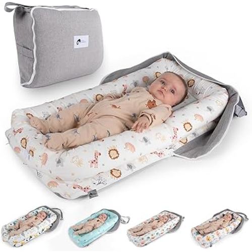 Joyful Journeys Baby Lounger Diaper Bag - Portable Baby Lounger Nest | Versatile Infant Lounger Bag & Diaper Organizer | Cozy Baby Lounger Nest for Convenience | Baby Shower Gifts (Pink Zoo Animals)