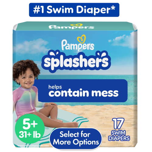 Pampers Splashers Swim Diapers Size 5+, 17 Count Waterproof Water Fun Diapers