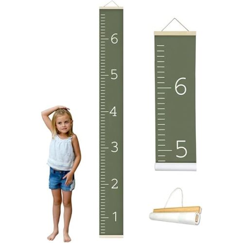 Morxy Canvas Growth Chart for Kids - Unisex Kids Room Wall Decor - Measuring Height Chart- Wall Tape with Height Chart for Kids (Canvas, Plain Olive)