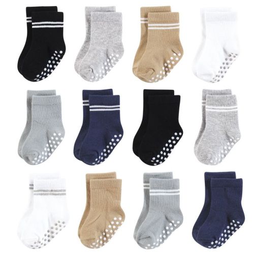 Hudson Baby Infant Boy Cotton Rich Newborn And Terry Socks, Athletic Stripe Neutral, 6-12 Months
