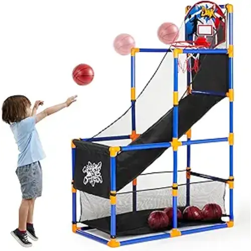 JOYIN Arcade Basketball Game Set with 4 Balls and Hoop for Kids 3+ Years Old Indoor Outdoor Sport Play - Easy Set Up - Air Pump Included - Ideal for Competition