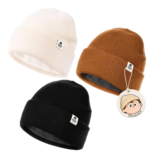 FURTALK Baby Beanie Fleece Lined Toddler Winter Hat Boys Girls Kids Hats | 100% Acrylic with Fleece Lining, Soft, Warm Windproof, Elastic Fit, 0-8 Years, Unisex, Ideal for Daily Wear and Gifting