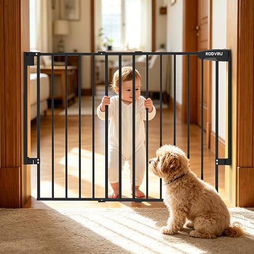 Black KDDYRU Baby Gate for Stairs, Kitchen & Doorways, 29-43" W 28" H No Bottom Bar – Hardware Mount Safety Dog/Pet Gate Indoor – One-Handed Auto-Close Walk-Thru Gate for Toddlers, Kids, Medium Dogs(Black)