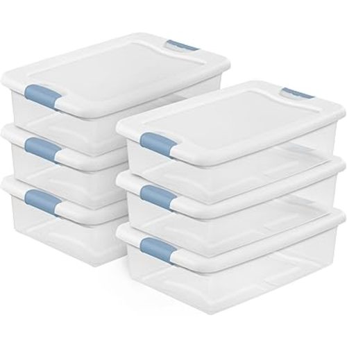 Sterilite 6-Pack Latching Box, Under Bed Storage Bins with Lids, Clear Plastic, 32 Quart - Heavy-Duty Organizing Containers for Closet, Bathroom, and Office