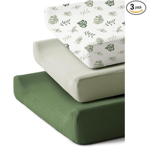 3 Pack Muslin Changing Pad Covers (Leaf)