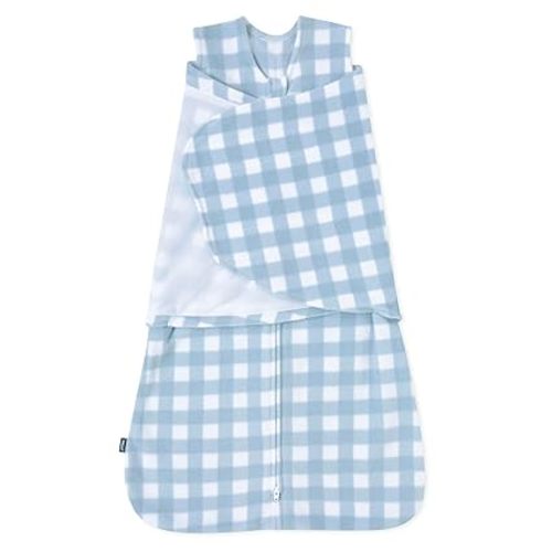 HALO Micro-Fleece Sleepsack Swaddle, 3-Way Adjustable Swaddle Blanket for Newborn and Infants, TOG 3.0 for Cold Climates, Hip Healthy, Gingham Blue, Small, 3-6 Months