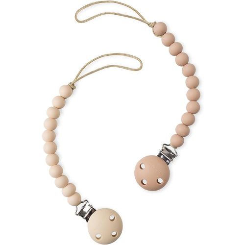 Comfy Cubs Pacifier Clips 2 Pack - 100% Food Grade Silicone Baby Pacifier Clips, BPA & PVC Free - CPSIA Certified, Lightweight and Flexible Baby Gifts - Beige & Light Beige
