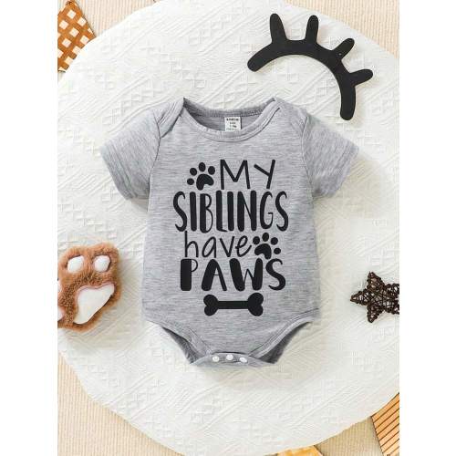 SHEIN Baby Infants All-Match Letter Print Crew Neck Short Sleeve Bodysuit, Soft Comfortable Knitwear Fabric, Casual Everyday Wear, Suitable For Spring & Summer | SHEIN USA