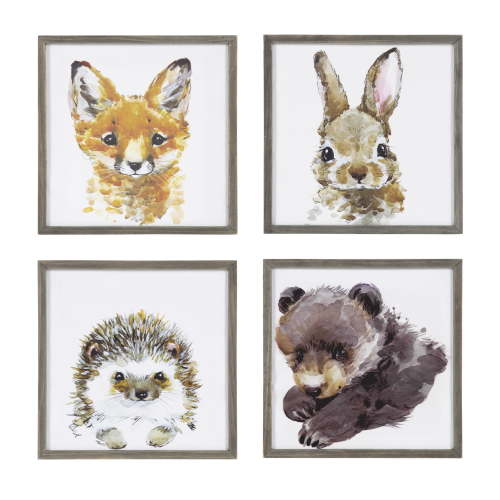 DesignOvation Woodland Baby Animals 8" x 8" Framed Canvas Art Prints (Set of 4)