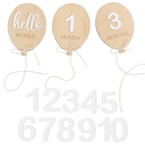 Balloon First Year Milestone Wooden Board - Newborn Monthly Growth Announcement Sign,Monthly Milestone Card Photo Props,1 to 12 Months Balloon Shape Cards,One Year Growth Record Board