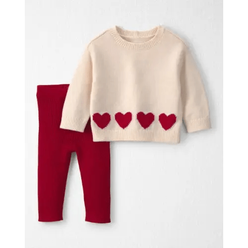 Baby Girl 2-Piece Organic Cotton Sweater Knit Top & Pant Set in Red Hearts - Little Planet | Carter's