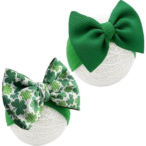 Baby Girl Bows Newborn Headband 0-6 Months Infant Big Bows for Birthday/Baby Shower/Photography/Baby Gifts (Green & four-leaf clover)