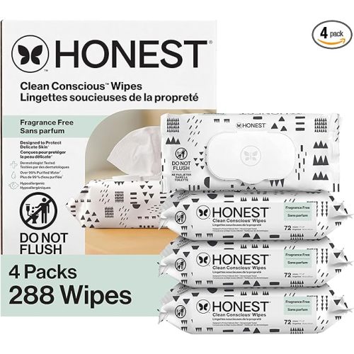The Honest Company Hypoallergenic Multi-Use Baby Wipes for Sensitive Skin Baby Pattern Play 288 Count