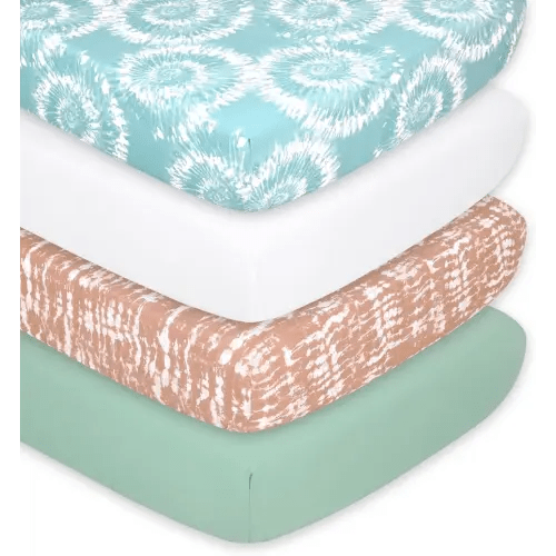 The Peanutshell Crib Sheets, Neutral, Fitted Baby Bed Sheet Set, Standard Size Crib Mattress, 52x28, Boho Nursery Decor, 4 Pack in White, Green, Brown, Teal