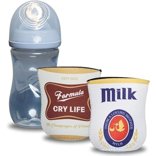American Beer Themed Coozies for Baby Bottles - Funny Gift for New Parents & Baby Showers - (2 Premium Designed Neoprene Coozies + BPA/Lead/Phthalate Free Bottle Included) (Design 4)