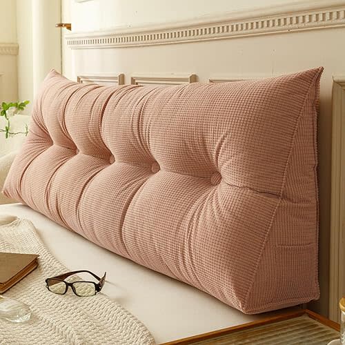 Headboard Wedge Pillow Triangular Bolster Pillows for Daybed Sofa Cushion Blush Pink Large Support Backrest Bed Rest Reading Pillow Lumbar Positioning Full:47 * 7.87 * 19.68in