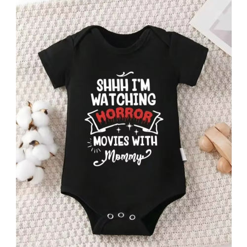 [Baby Jumpsuit] Baby Jumpsuit | I Am Watching A Horror Movie With My Mom, Letter Pattern Printing, Casual Round Neck Triangle, Perfect For Outdoor | SHEIN USA