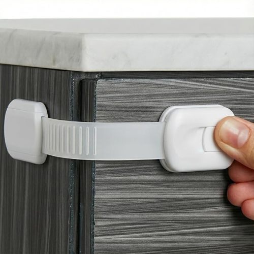 Child Safety Strap Locks (10 Pack) Baby Locks for Cabinets and Drawers, Toilet, Fridge & More. 3M Adhesive Pads. Easy Installation, No Drilling Required, White