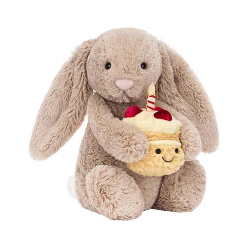 𝐉𝐞𝐥𝐥𝐲𝐜𝐚𝐭 Bunny 'Birthday' & Its Cake - Bashful Beige Bunny 'Birthday' - Soft Stuffed Plush Bunny - Best Stuffed Animals Gift for Kids & Fans - Collectable Cartoon Toys