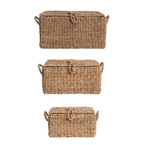 Creative Co-Op Handwoven Seagrass Storage Trunks, Natural, Set of 3 Sizes