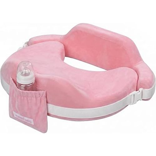 MOMFANN Nursing Pillow for Breastfeeding, 60D Firm Memory Foam, Ergonomic Lumbar Support & Safety Fence, Wider Cushion for Back Pain Relief, Adjustable Strap, Removable Machine Washable Cover - Pink