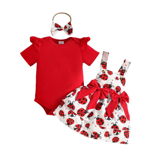 Wxirdiow Baby Girls Clothes Newborn Baby Girl Outfit Cute Ruffle Short Sleeve Floral Pattern Romper with Suspender Skirt Red Size,0-3 Months