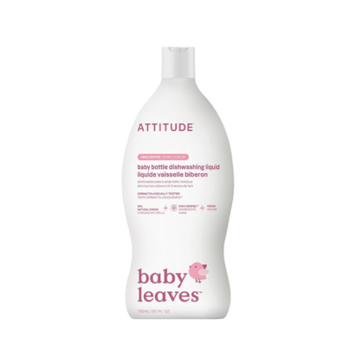 ATTITUDE Baby Dish Soap and Bottle Cleaner, EWG Verified Dishwashing Liquid, No Added Dyes or Fragrances, Tough on Milk Residue and Grease, Vegan, Unscented, 23.7 Fl Oz
