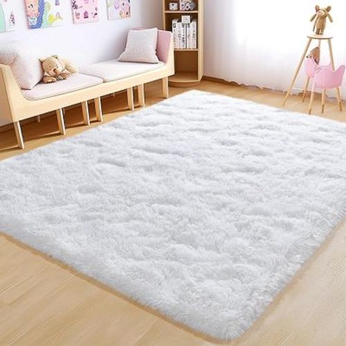 Super Soft Shaggy Area Rugs Fluffy Carpet, Modern Plush Area Rug for Living Room Bedroom Kids Room White 6x9 ft