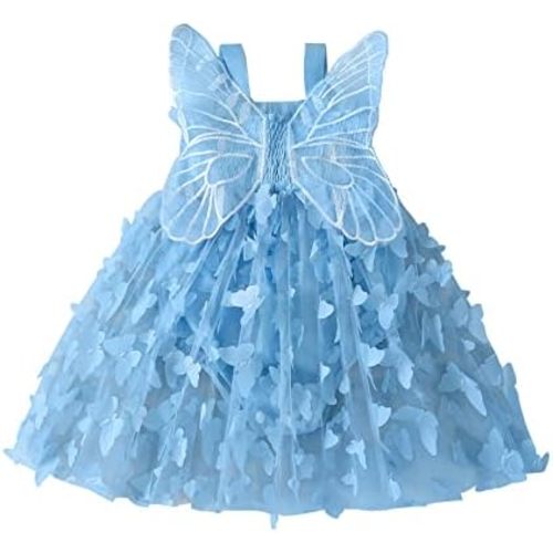 Baby Girl Fairy Dress 3D Butterfly Wings Princess Dresses Mesh Layered Tulle Tutu Romper Dress First Birthday Outfit