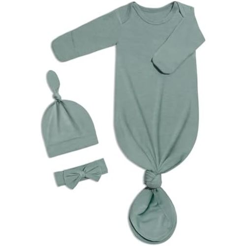 Baby Knotted Outfit with Hat Set for Newborn Boy Girl, Tie On Clothing with Mitten, Hospital Outfit Infant Outfit 0-3 M