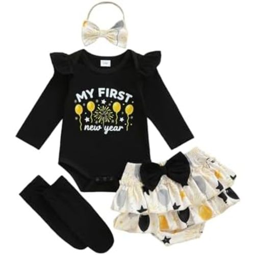 Newborn Baby Girl Christmas Outfit Long Sleeve Romper Onesie Bodysuit Bloomers Shorts Set Cute Fall Winter Clothes