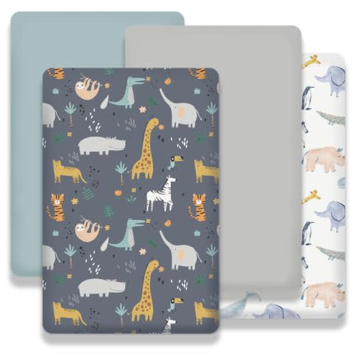 Plushii 4PK Mini Crib Sheets,Pack and Play Sheet for Baby Boys,Fauna | 38"x 26"for Mini Crib & Pack and Play Mattress,Soft Microfiber Sheet , Playpen Sheet Fitted