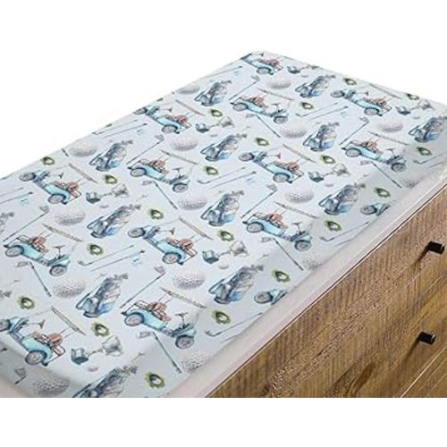 Baby Boy Girl Changing Pad Covers Golf Gear Sport, Watercolor Blue Ball Glove Car Stick Safe Snug Fitted Diaper Table Sheet, Soft Breathable Stretchy Change Mat Fit 32 34 x 16