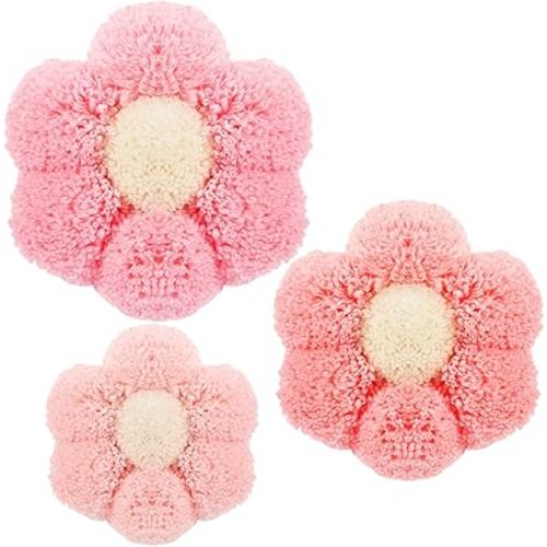 3 Pieces Boho Nursery Daisy Wall Decor Daisy Flower Woven Macrame Wall Hanging 3 Size Nursery Floral Decor for Bedroom Home Office(Pink)