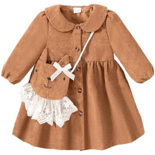 Mioglrie Toddler Girl Fall Dress Baby Girl Winter Clothes 6 12 18 24 Months Outfit Cute Dresses for Girls with Satchel