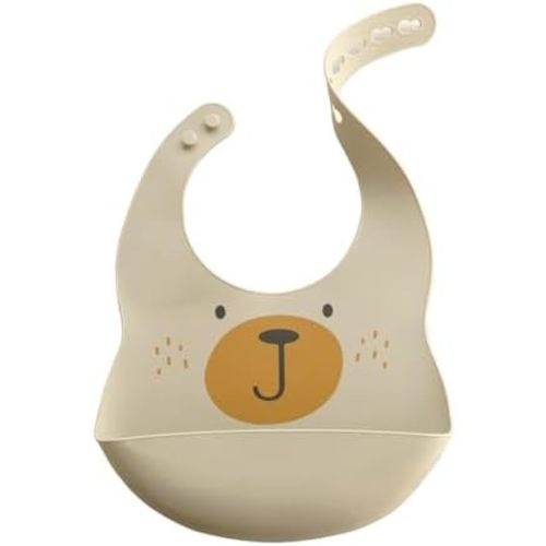 NURTUREBLOOM Lightweight Silicone Feeding Bib with Food Catcher for Baby/Toddler, Waterproof, 6+ Months, Cream Bear