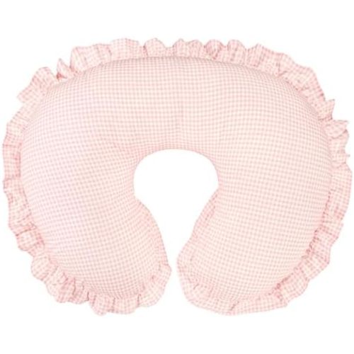 DILIMI Cotton Nursing Pillow Cover, Removable Ruffled Pillowcase for Breastfeeding Pillows, Ultra Soft Comfortable Slipcover for Baby Girl and Boy, Pink Gingham