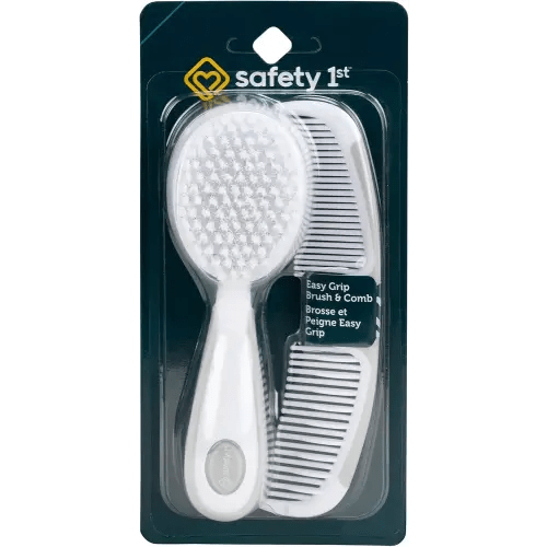 Safety 1st Easy Grip Brush and Comb Set – Soft Bristles, Detangling Comb, Comfortable Handles, Baby and Toddler Hair Care – Grey