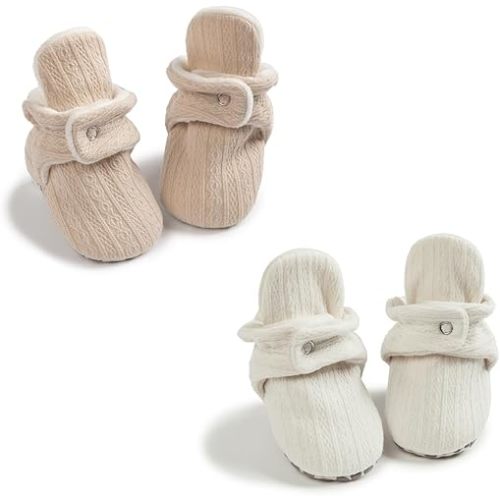 Sawimlgy Newborn Infant Baby Girl Boy Cotton Booties Stay On Sock Slippers Soft Bedroom Shoes Non-Skid Ankle Boots With Grippers Toddler Crib Warm Shoe First Walker Birthday Shower